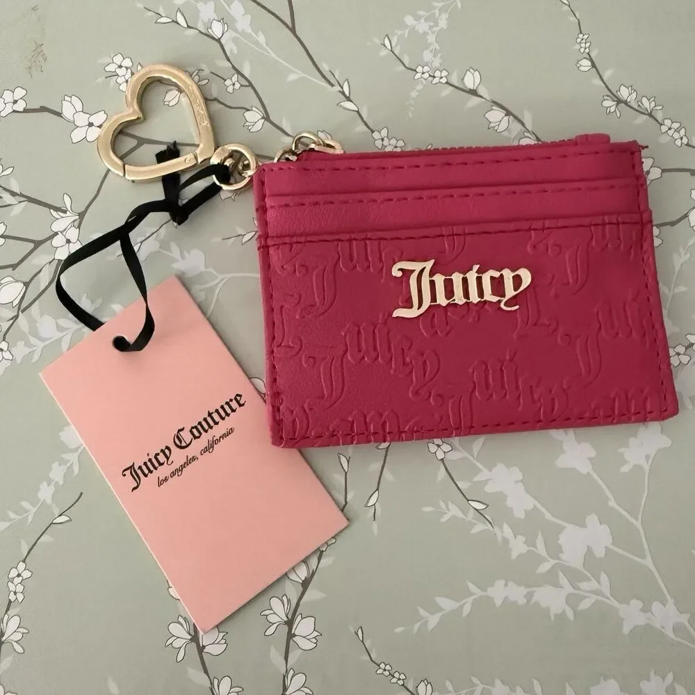 Juicy Couture Spring Fling ID Card Case Change Purse Pink Flash Zip New